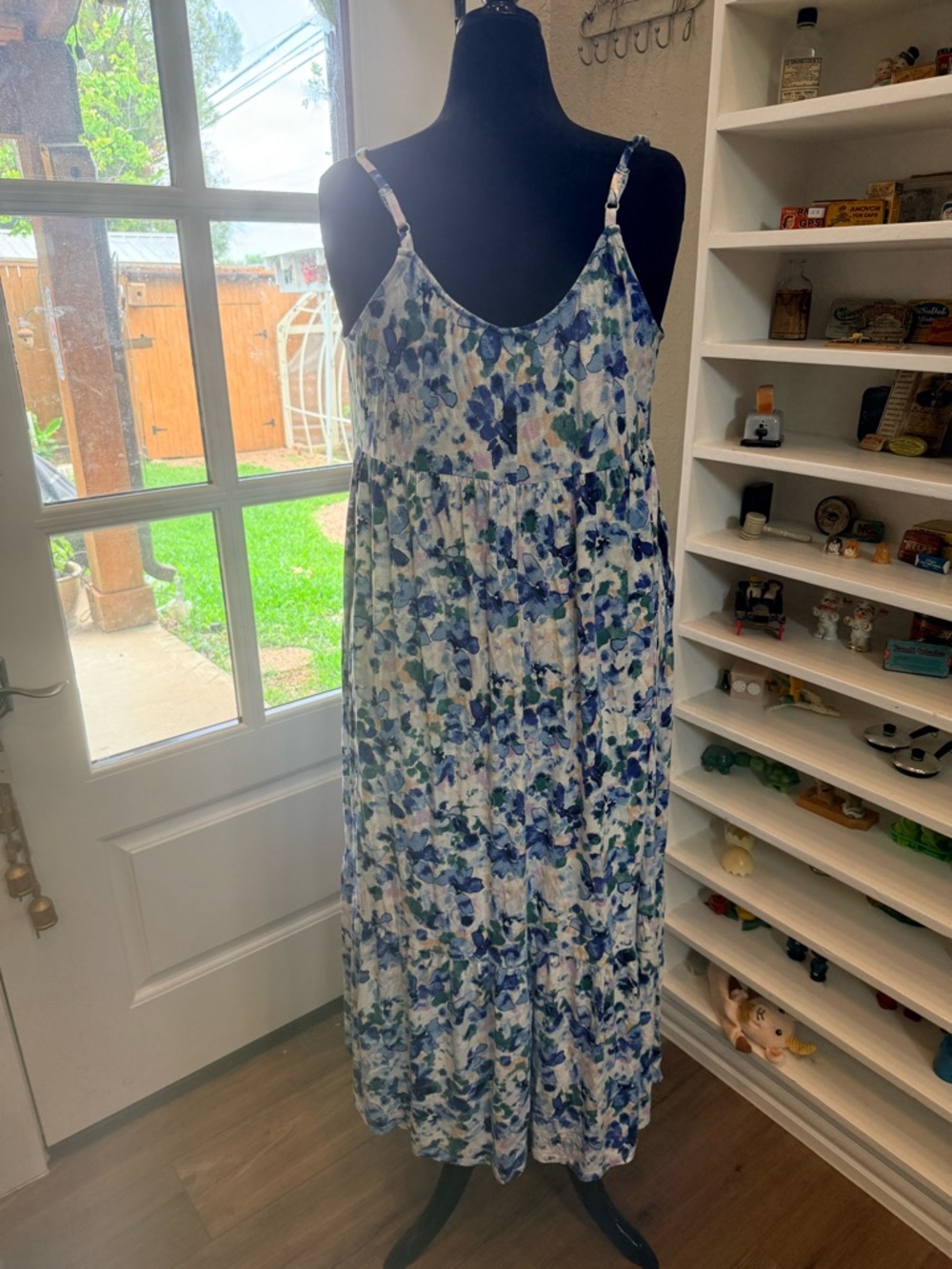 NWT Lane Bryant Floral Watercolor Spaghetti Strap Maxi Dress - Blue & White - Picture 2 of 3